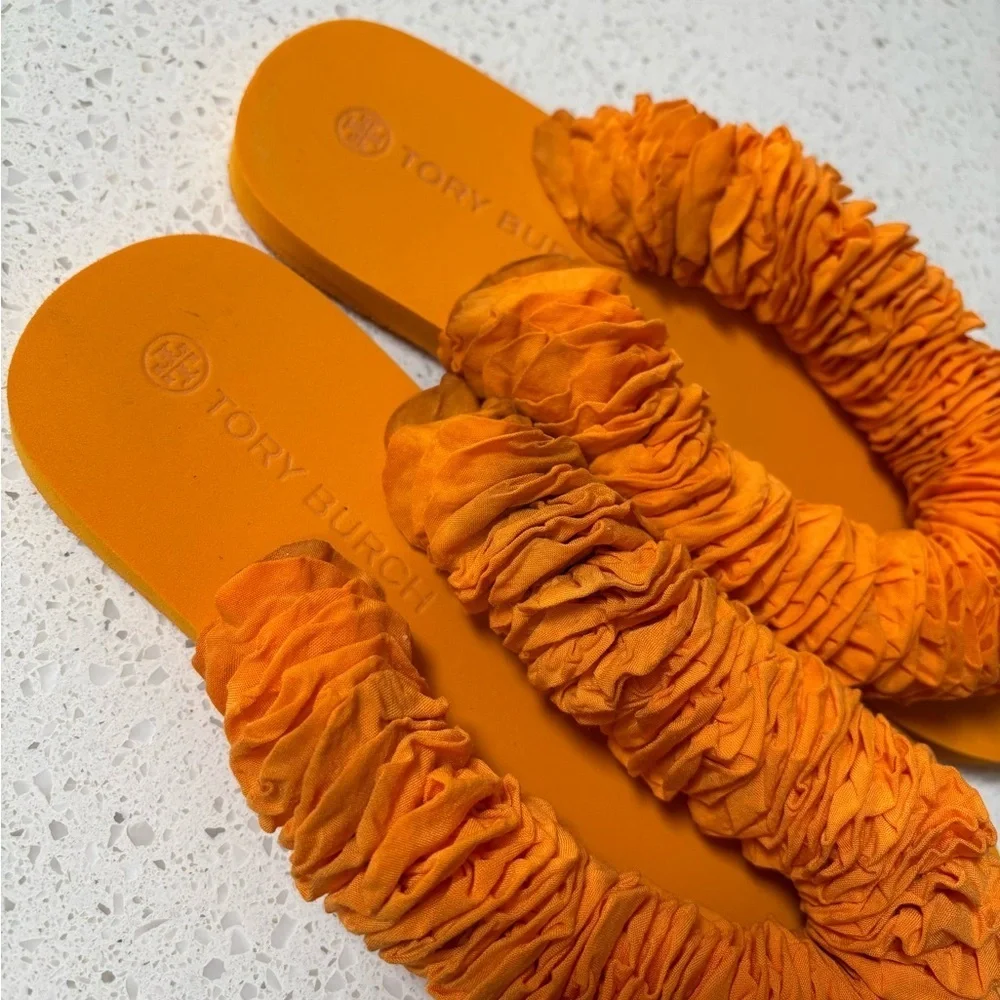 Tory Burch Orange Fringe Slide Sandals